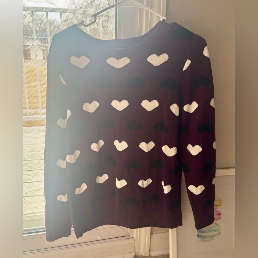 CHARTER CLUB Women's Cotton Pullover Sweater Long Sleeve Heart Multicolor Size L